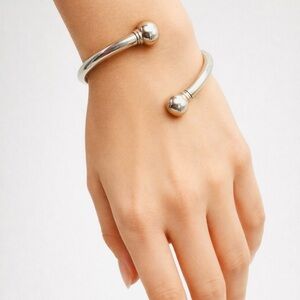 Vintage 925 Flexible Bipass Bracelet | Minimal Modernist | Patina | Fixed Caps